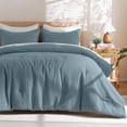 thumbnail image 1 of PHF 3-Piece Waffle Weave Comforter Set King Size, Lightweight Comfy Bedding Set for All Season, Ultra Soft Textured 1 Comforter with 2 Pillow Shams, Stormy Blue, 1 of 1