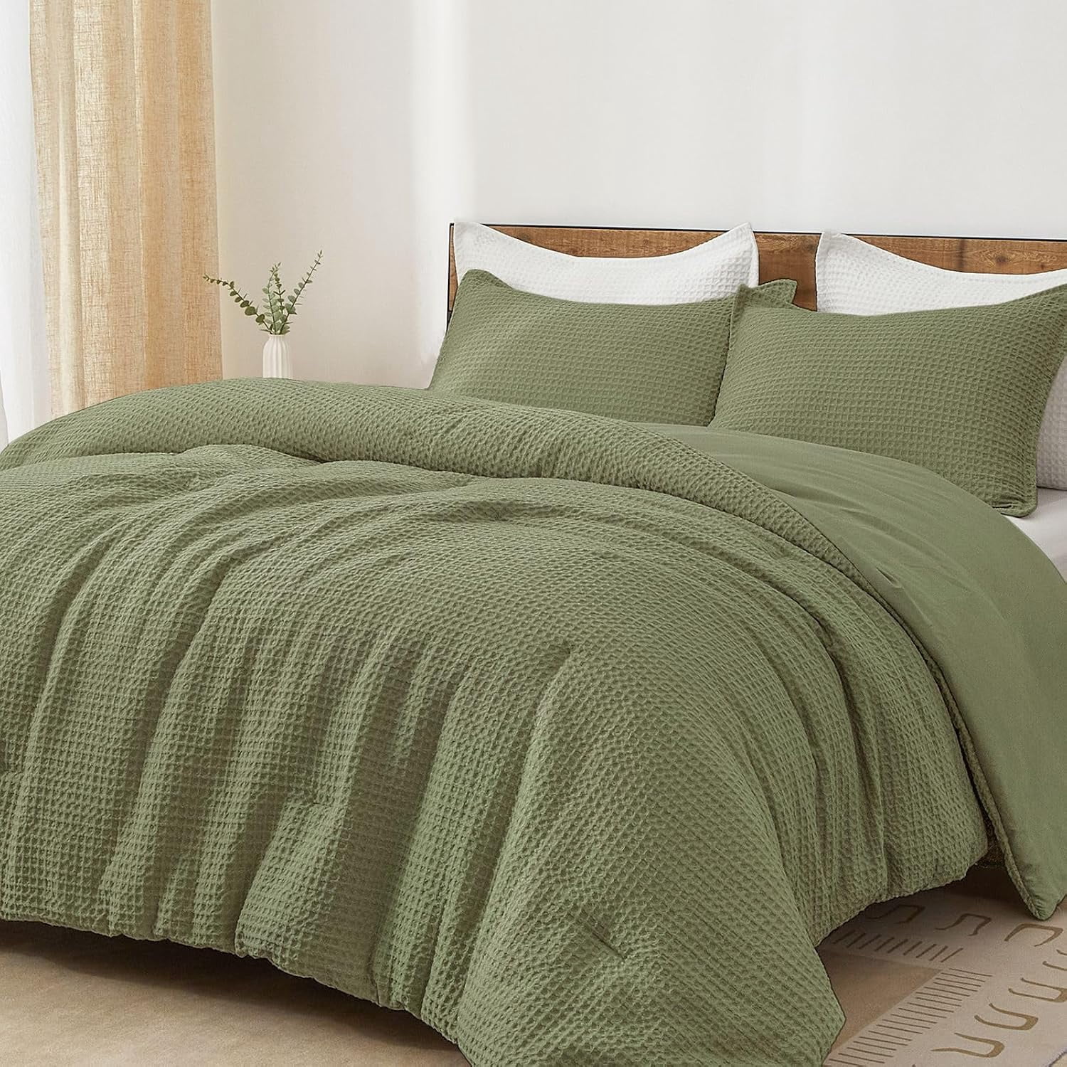Phf PHF 3-Piece Waffle Weave Comforter Set Queen Size, Lightweight Comfy ...