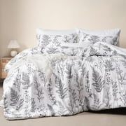 PHF 3 Pieces Printed Comforter Set King Size, Lightweight Botanical Floral Bed in a Bag, Ultra Soft Bedding Set with 1 Reversible Comforter and 2 Pillow Shams, White