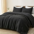 thumbnail image 1 of PHF 3-Piece Waffle Weave Comforter Set Queen Size, Lightweight Comfy Bedding Set for All Season, Ultra Soft Textured 1 Comforter with 2 Pillow Shams, Black, 1 of 7