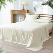PHF Bamboo Bed Sheet Sets, 4 Pieces King Silky Soft Bedding Sheets, 1800 Thread Count 16 Inch Deep Pockets, Cream