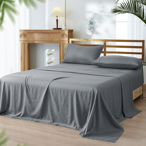 PHF Bamboo Bed Sheet Sets, 4 Pieces King Silky Soft Bedding Sheets, 1800 Thread Count 16 Inch Deep Pockets, Grey