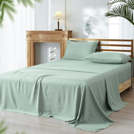 PHF Bamboo Bed Sheet Sets, 4 Pieces Queen Silky Soft Bedding Sheets, 1800 Thread Count 16 Inch Deep Pockets, Sage Green