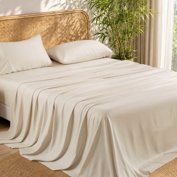 PHF Cooling King Sheet Set, 4-Piece Viscose Derived from Bamboo Bed Sheets, Deep Pocket Up to 16 Inches, Silky Soft & Breathable Bed Sheets for Hot Sleepers, Light Beige