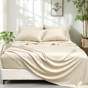 PHF Cooling King Sheet Set, 6-Piece Viscose Derived from Bamboo Bed Sheets, Deep Pocket Up to 16 Inches, Silky Soft & Breathable Bed Sheets for Hot Sleepers, Natural
