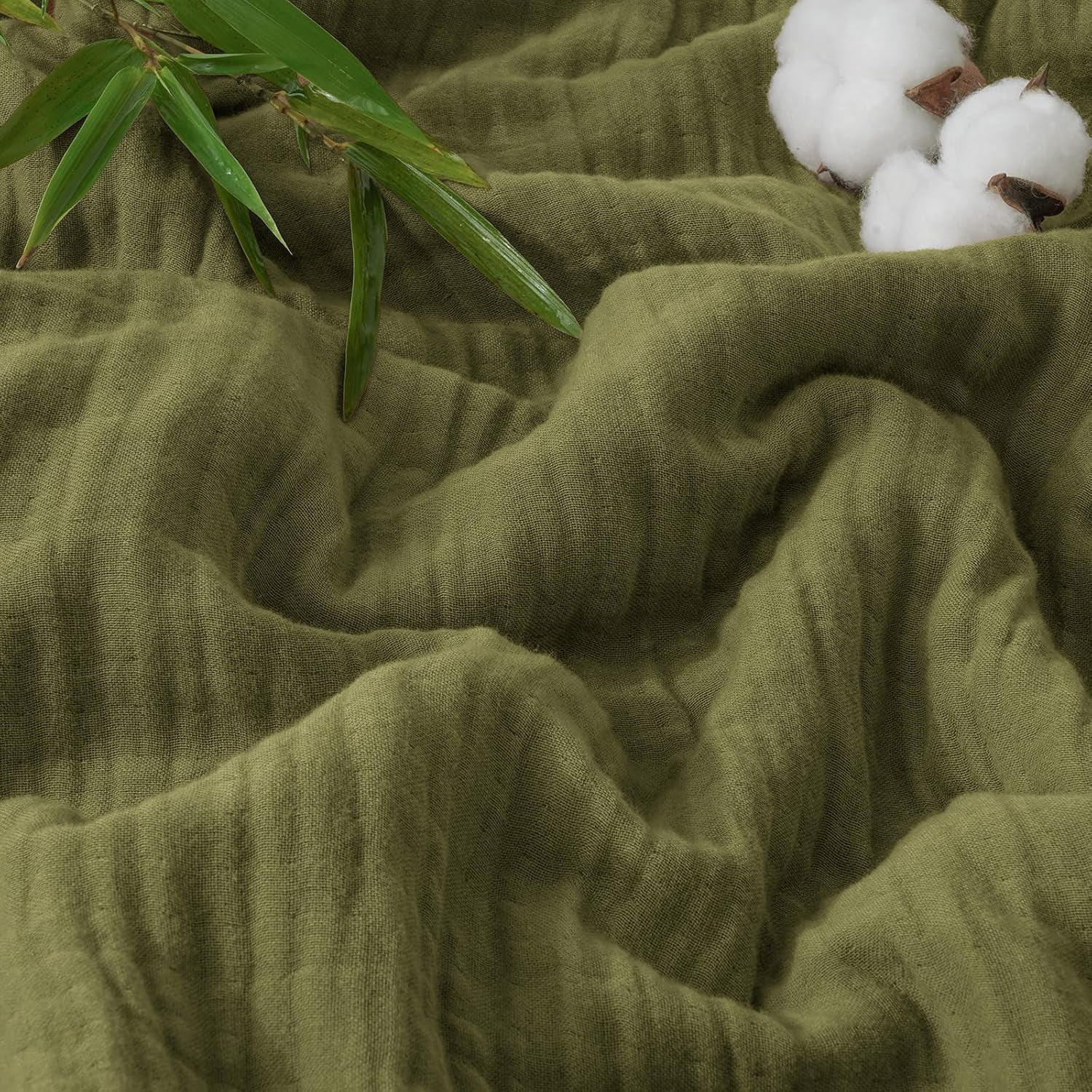 PHF Cooling Muslin Twin Blanket for Hot Sleepers, 4-Layer Breathable Bamboo Rayon & Cotton Gauze, Lightweight Summer Blanket for Bed or Couch, 66" x 90", Burnt Olive