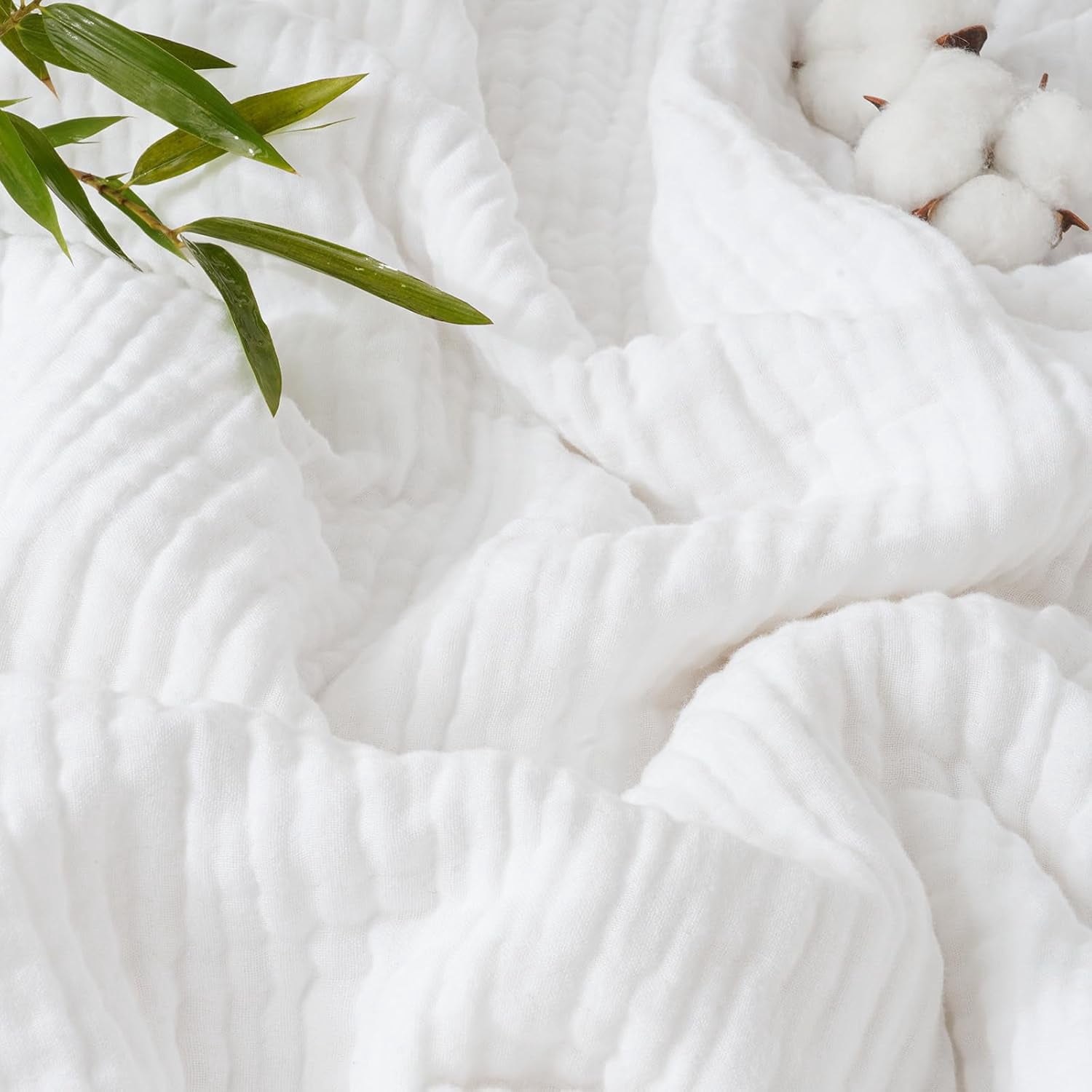 PHF Cooling Muslin Twin Blanket for Hot Sleepers, 4-Layer Breathable Bamboo Rayon & Cotton Gauze, Lightweight Summer Blanket for Bed or Couch, 66" x 90", White