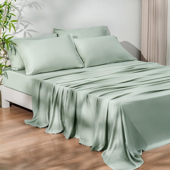 PHF Cooling Queen Sheet Set, 6-Piece Viscose Derived from Bamboo Bed Sheets, Deep Pocket Up to 16 Inches, Silky Soft & Breathable Bed Sheets for Hot Sleepers, Sage Green