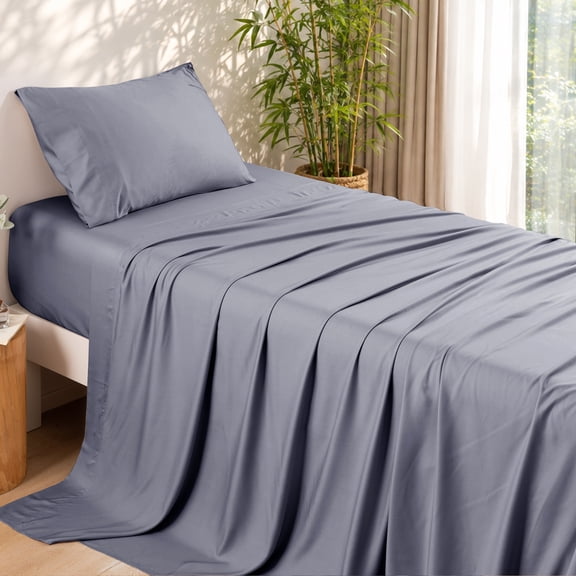 PHF Cooling Twin Sheet Set, 3-Piece Viscose Derived from Bamboo Bed Sheets, Deep Pocket Up to 16 Inches, Silky Soft & Breathable Bed Sheets for Hot Sleepers, Dark Grey