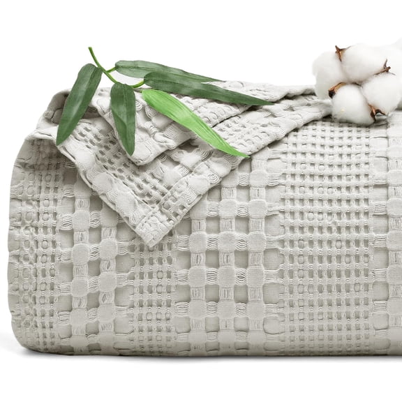 PHF Cooling Waffle Blanket King Size, Lightweight 60% Rayon Derived from Bamboo for Hot Sleepers, Soft and Breathable for Bed Couch and Sofa, 104"x90", Grey
