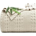 thumbnail image 1 of PHF Cooling Waffle Blanket Queen Size, Lightweight 60% Rayon Derived from Bamboo for Hot Sleepers, Soft and Breathable for Bed Couch and Sofa, 90"x90", Linen, 1 of 7