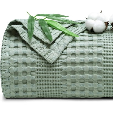 PHF Cooling Waffle Blanket Twin Size, Lightweight 60% Rayon Derived from Bamboo for Hot Sleepers, Soft and Breathable for Bed Couch and Sofa, 66"x90", Sage Green