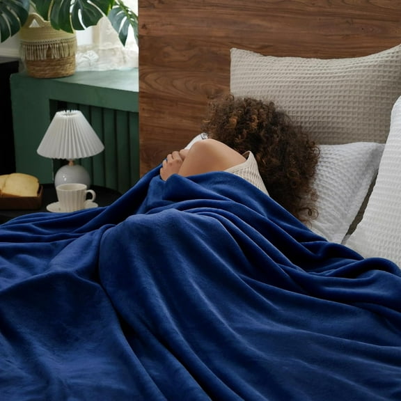 PHF Fleece Throw Blanket, Fuzzy Soft Lightweight Blankets for Bed, Sofa, Suitable for All Season, Navy Blue, 50x60 inches