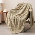 thumbnail image 1 of PHF Fleece Throw Size Blanket, Warm Checkered Blanket for Couch Bed, Fluffy 3D Plaid Jacquard Blanket for Home Decor, 55x60 Inches, Light Khaki, 1 of 6