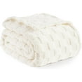 thumbnail image 1 of PHF Checkered Fleece Blanket Twin Size for Sofa Bed, Contemporary Flannel Fleece 3D Jacquard Fluffy Blanket, No Shedding, No Pilling, 66" x 90", Cream, 1 of 7