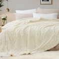 thumbnail image 1 of PHF Fluffy Sherpa Blanket Twin Size, Ultra Soft 510GSM 3D Jacquard Thick Shaggy Fleece Plush Blanket for Sofa Bed, Cream, 60"x80", 1 of 9