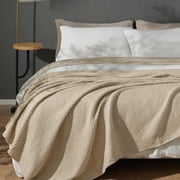 PHF Cotton Waffle Weave Blanket King Size for Bed, Lightweight Breathable Blanket for Couch, Home Decor Gift, Khaki, 104x 90