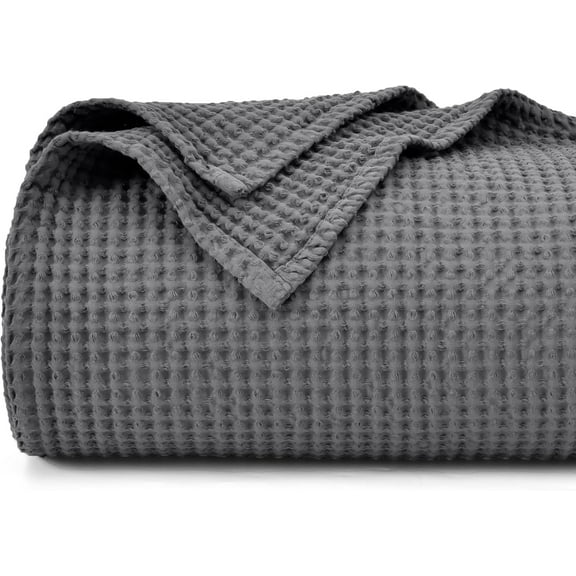 PHF Cotton Waffle Weave Blanket Queen Size for Bed, Lightweight Breathable Blanket for Couch, Home Decor Gift, Charcoal, 90"x 90"