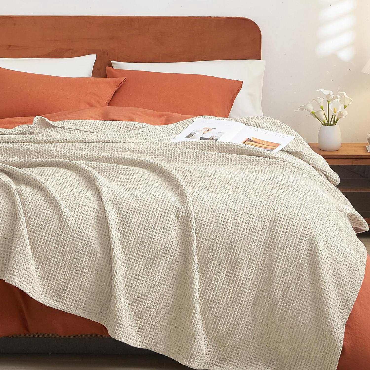 Phf PHF Cotton Waffle Weave Blanket Queen Size for Bed, Lightweight ...
