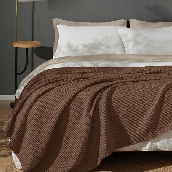 PHF Cotton Waffle Weave Blanket Twin Size for Bed, Lightweight Breathable Blanket for Couch, Home Decor Gift, Cappuccino, 66"x 90"