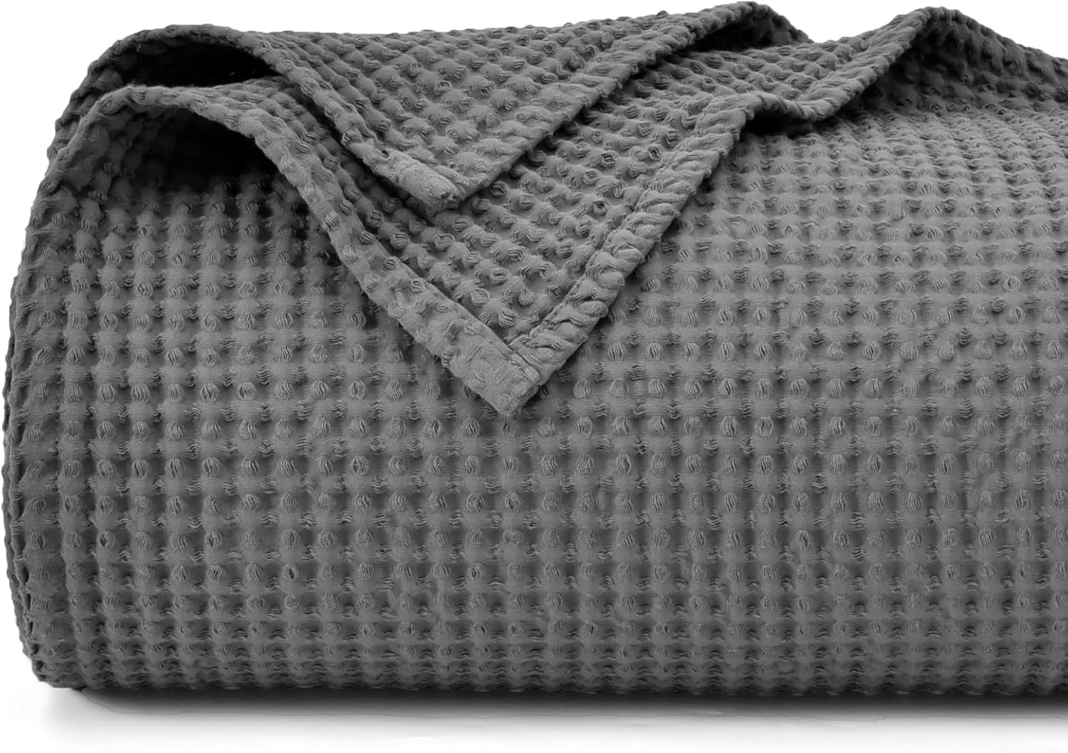 PHF Cotton Waffle Weave Blanket Twin Size for Bed, Lightweight Breathable Blanket for Couch, Home Decor Gift, Charcoal, 66"x 90"