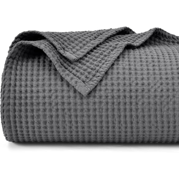 PHF Cotton Waffle Weave Blanket Twin Size for Bed, Lightweight Breathable Blanket for Couch, Home Decor Gift, Charcoal, 66"x 90"