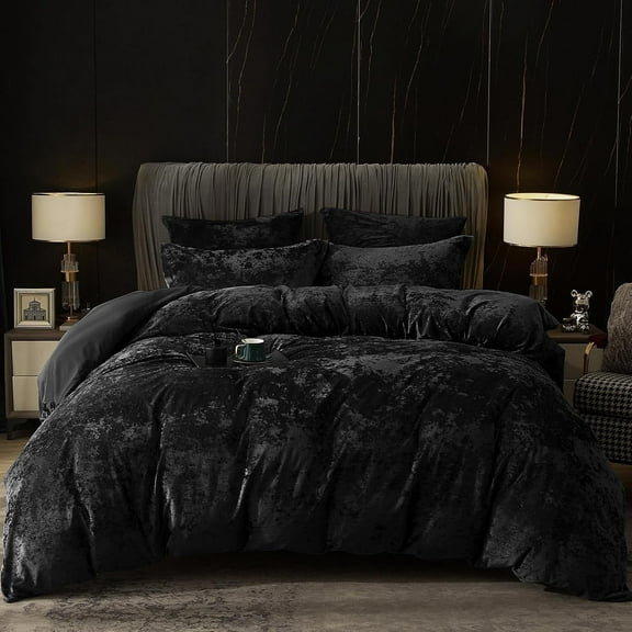 PHF Truly Velvet Duvet Cover Set King Size, 3 Pieces Luxury Ultra Soft Comforter Cover Set, Warm Flannel Duvet Cover with 2 Pillow Shams Bedding Collection, 104"x90", Black (No Insert)