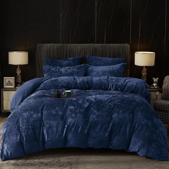 PHF Truly Velvet Duvet Cover Set Queen Size, 3 Pieces Luxury Ultra Soft Comforter Cover Set, Warm Flannel Duvet Cover with 2 Pillow Shams Bedding Collection, 90"x90", Navy Blue (No Insert)