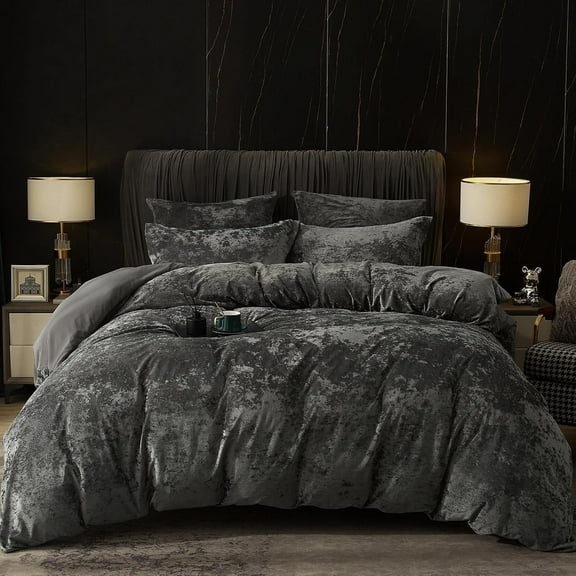 PHF Truly Velvet Duvet Cover Set Queen Size, 3 Pieces Luxury Ultra Soft Comforter Cover Set, Warm Flannel Duvet Cover with 2 Pillow Shams Bedding Collection, 90"x90", Grey (No Insert)