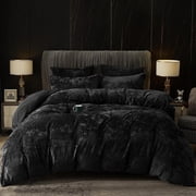 PHF Truly Velvet Duvet Cover Set Queen Size, 3 Pieces Luxury Ultra Soft Comforter Cover Set, Warm Flannel Duvet Cover with 2 Pillow Shams Bedding Collection, 90"x90", Black No Insert