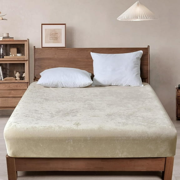 PHF Truly Velvet Fitted Sheet King Size, Luxury Super Soft Flannel Bottom Sheet with 15" Deep Pocket for Winter, Sand