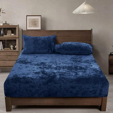 PHF Truly Velvet Fitted Sheet Twin Size, Luxury Super Soft Flannel  Bottom Sheet with 15" Deep Pocket for Winter, Navy Blue