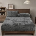thumbnail image 1 of PHF Truly Velvet Fitted Sheet Queen Size, Luxury Super Soft Flannel  Bottom Sheet with 15" Deep Pocket for Winter, Grey, 1 of 7