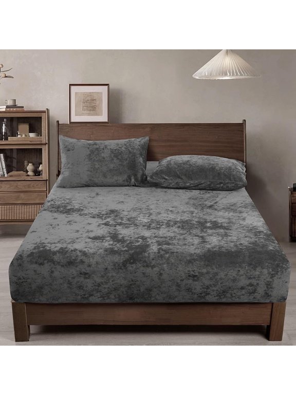 Truly Velvet Fitted Sheet Twin Size, Luxury Super Soft Flannel Bottom Sheet with 15" Deep Pocket for Winter, Grey