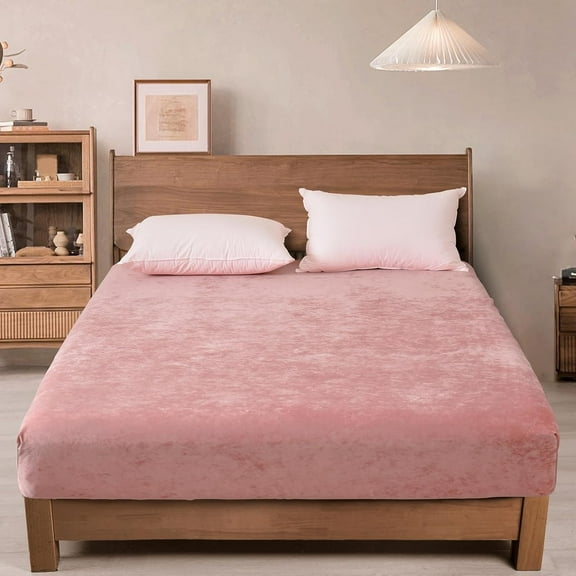 PHF Truly Velvet Fitted Sheet Twin Size, Luxury Super Soft Flannel Bottom Sheet with 15" Deep Pocket for Winter, Pink