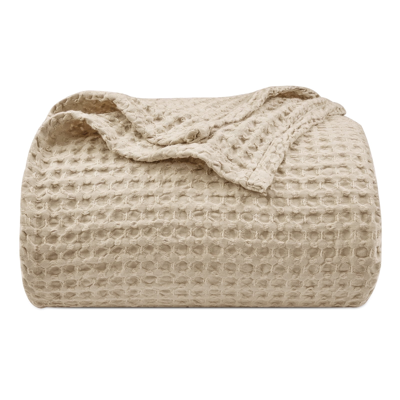 PHF Ultra Soft Waffle Weave Blanket King Size, Washed Lightweight Summer Breathable Blankets for Hot Sleeper, Khaki, 104x90 inches