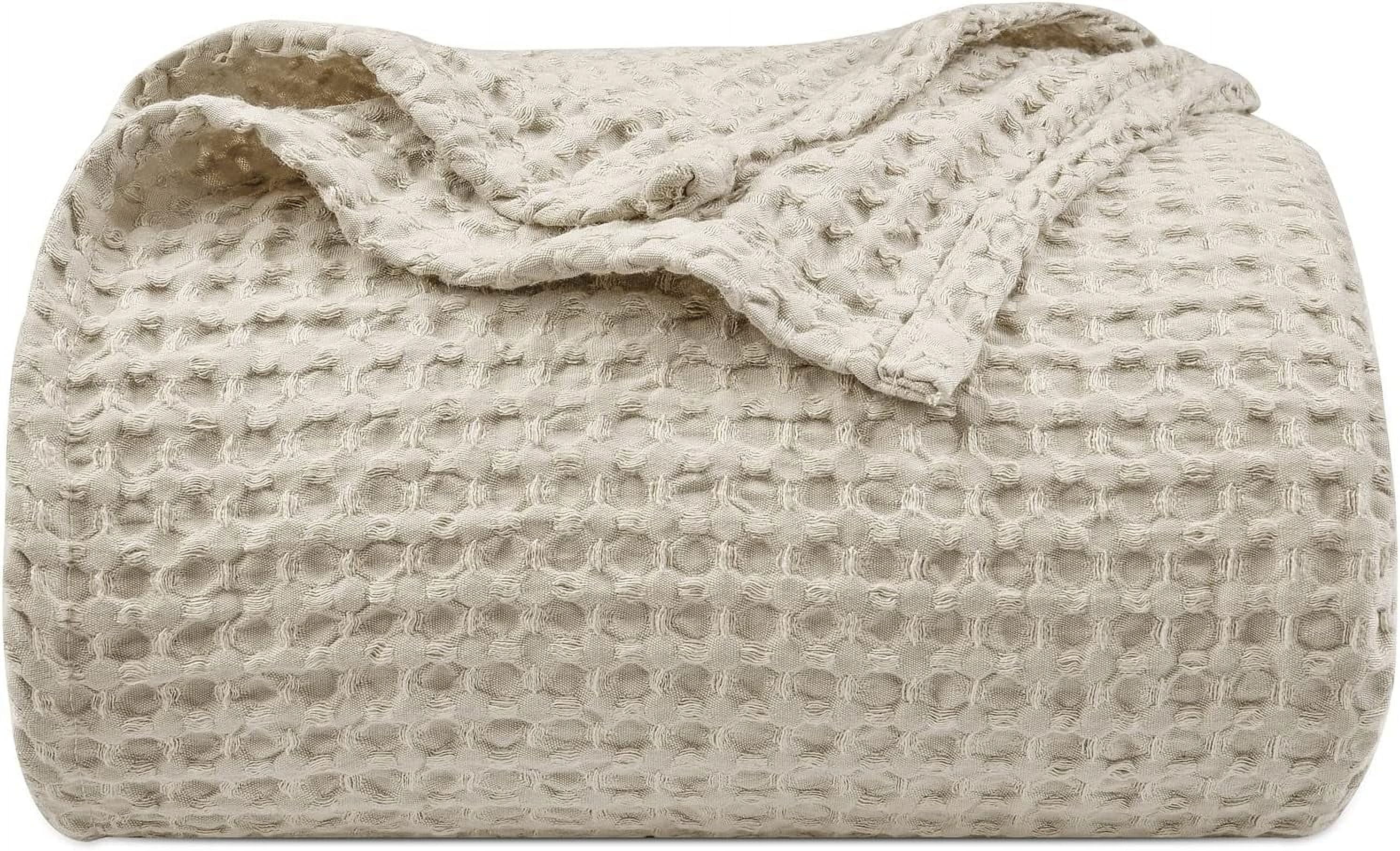 PHF Ultra Soft Waffle Weave Blanket King Size, Washed Lightweight Summer Breathable Blankets for Hot Sleeper, Linen, 104x90 inches