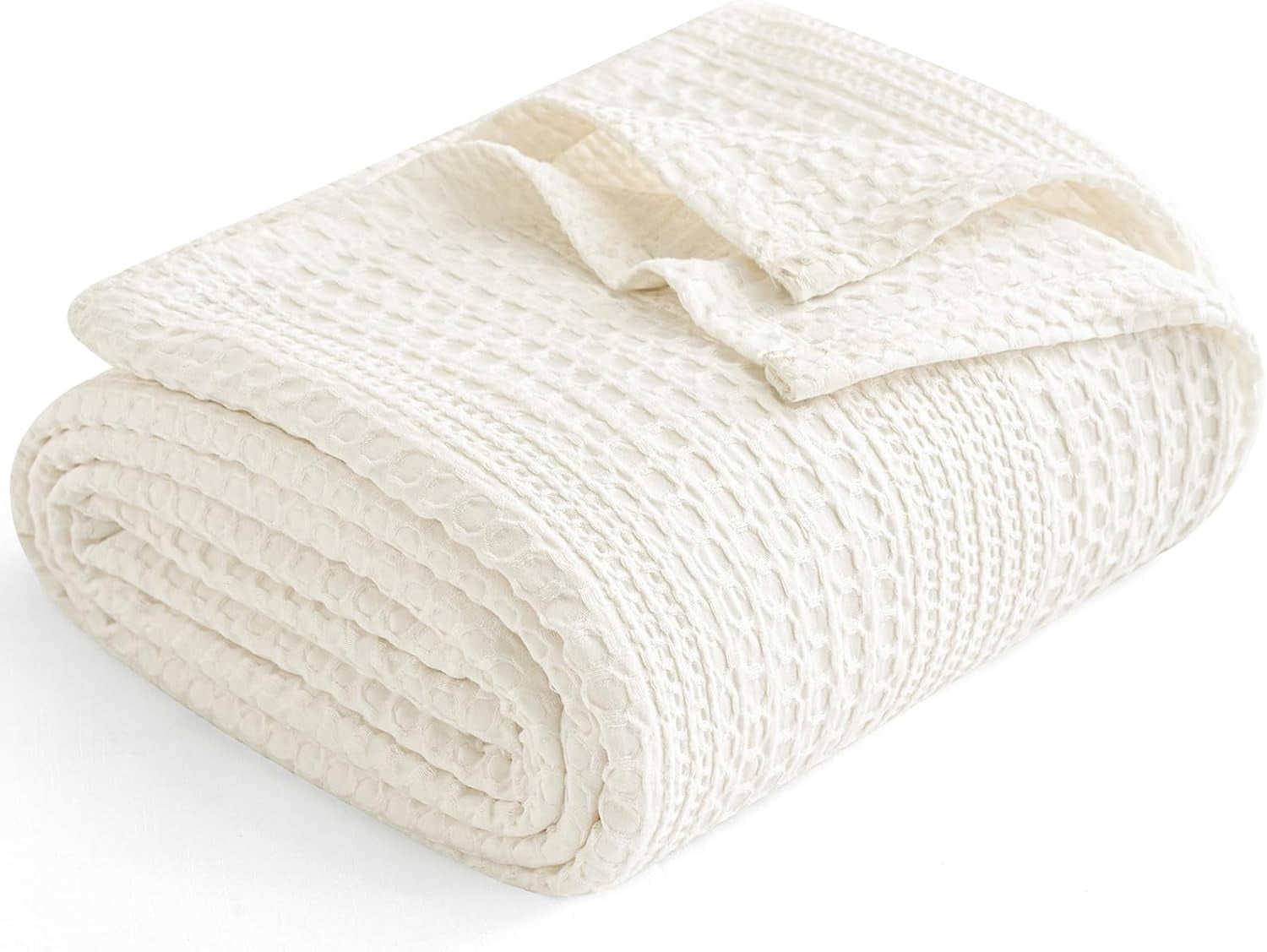 PHF Ultra Soft Waffle Weave Blanket King Size for Bed, Lightweight and Breathable Blanket, Perfect for Hot Sleepers, 104"x 90", Coconut White