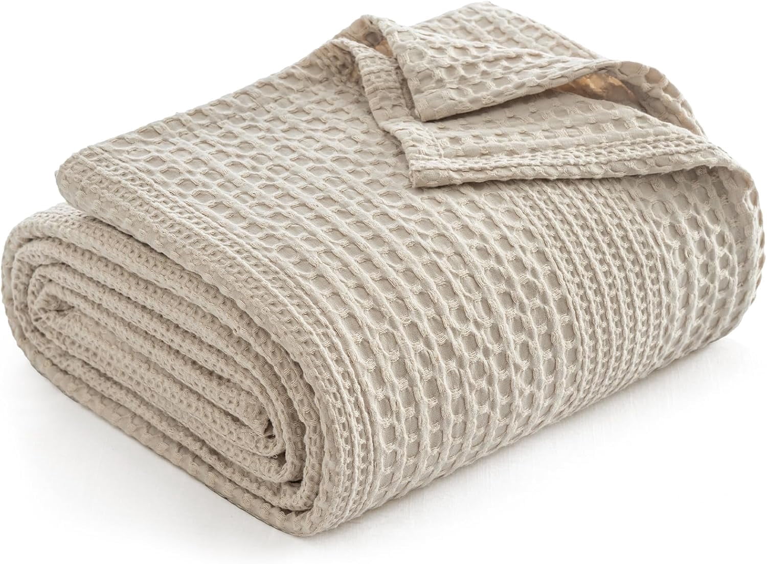 PHF Ultra Soft Waffle Weave Blanket King Size for Bed, Lightweight and Breathable Blanket, Perfect for Hot Sleepers, 104"x 90", Natural