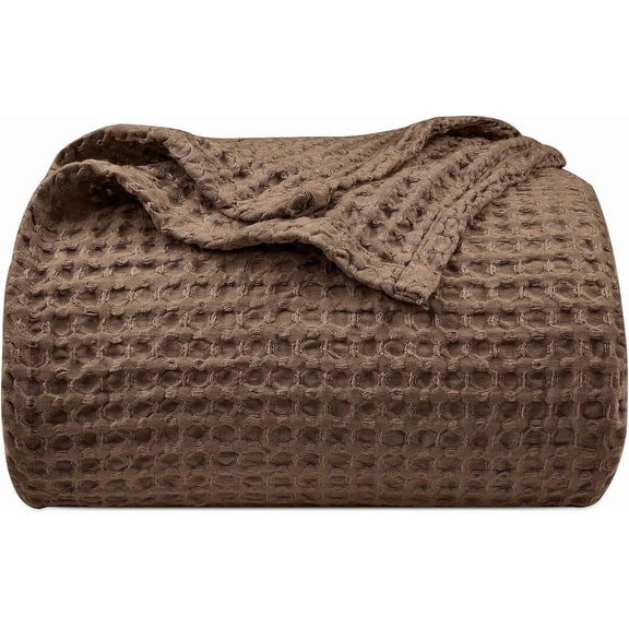 PHF Ultra Soft Waffle Weave Blanket Queen Size, Washed Lightweight Summer Breathable Blankets for Hot Sleeper, Chocolate, 90x90 inches