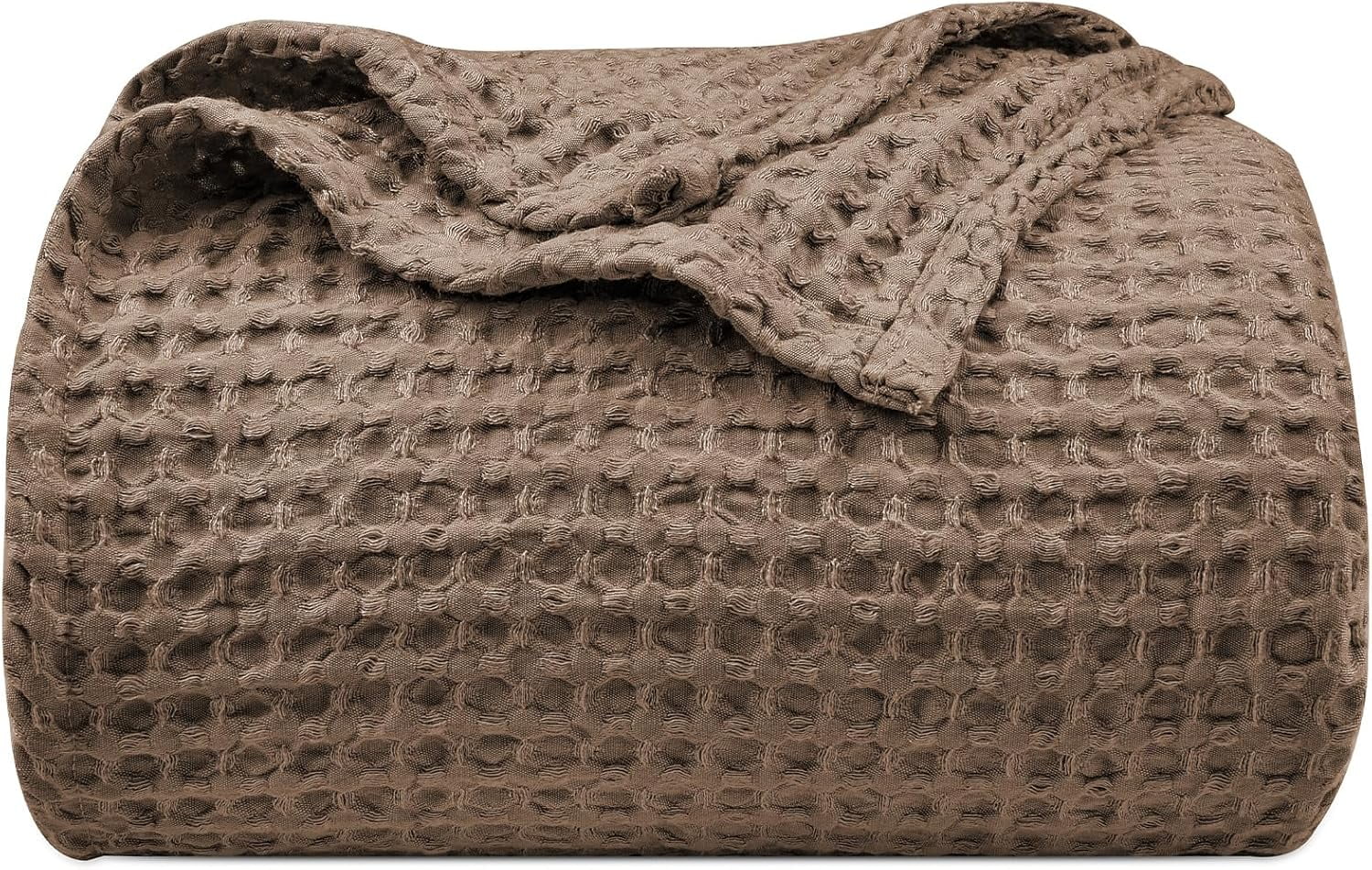 PHF Ultra Soft Waffle Weave Blanket Queen Size, Washed Lightweight Summer Breathable Blankets for Hot Sleeper, Mocha, 90x90 inches