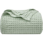 PHF Ultra Soft Waffle Weave Blanket Queen Size, Washed Lightweight Summer Breathable Blankets for Hot Sleeper, Sage Green, 90x90 inches