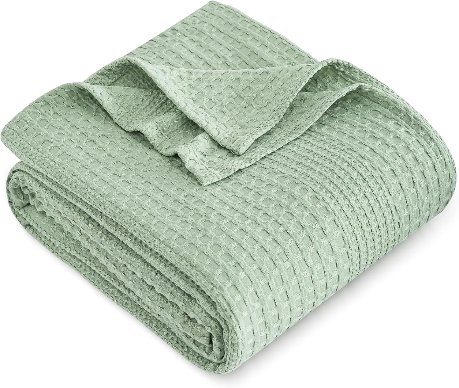 Sage Queen Cotton Waffle Weave Throw Blanket