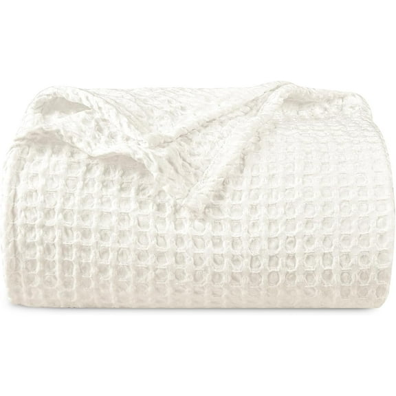 PHF Ultra Soft Waffle Weave Blanket Twin Size, Washed Lightweight Summer Breathable Blankets for Hot Sleeper, Coconut White, 66x90 inches