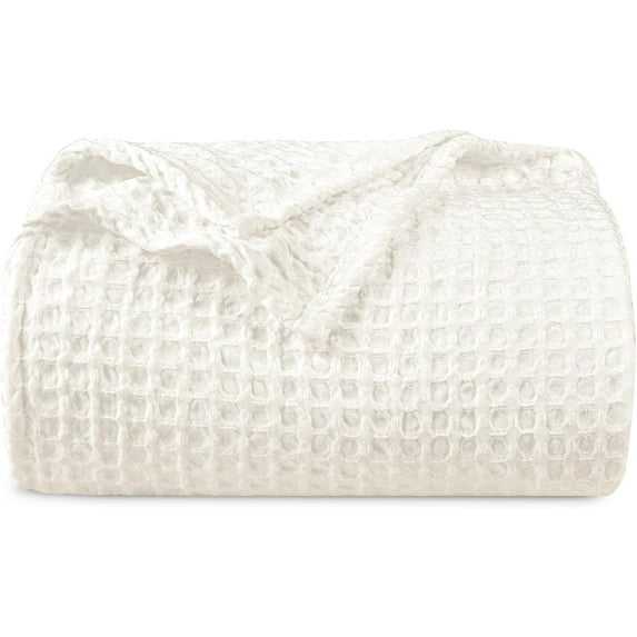 PHF Ultra Soft Waffle Weave Blanket Twin Size, Washed Lightweight Summer Breathable Blankets for Hot Sleeper, Coconut White, 66x90 inches