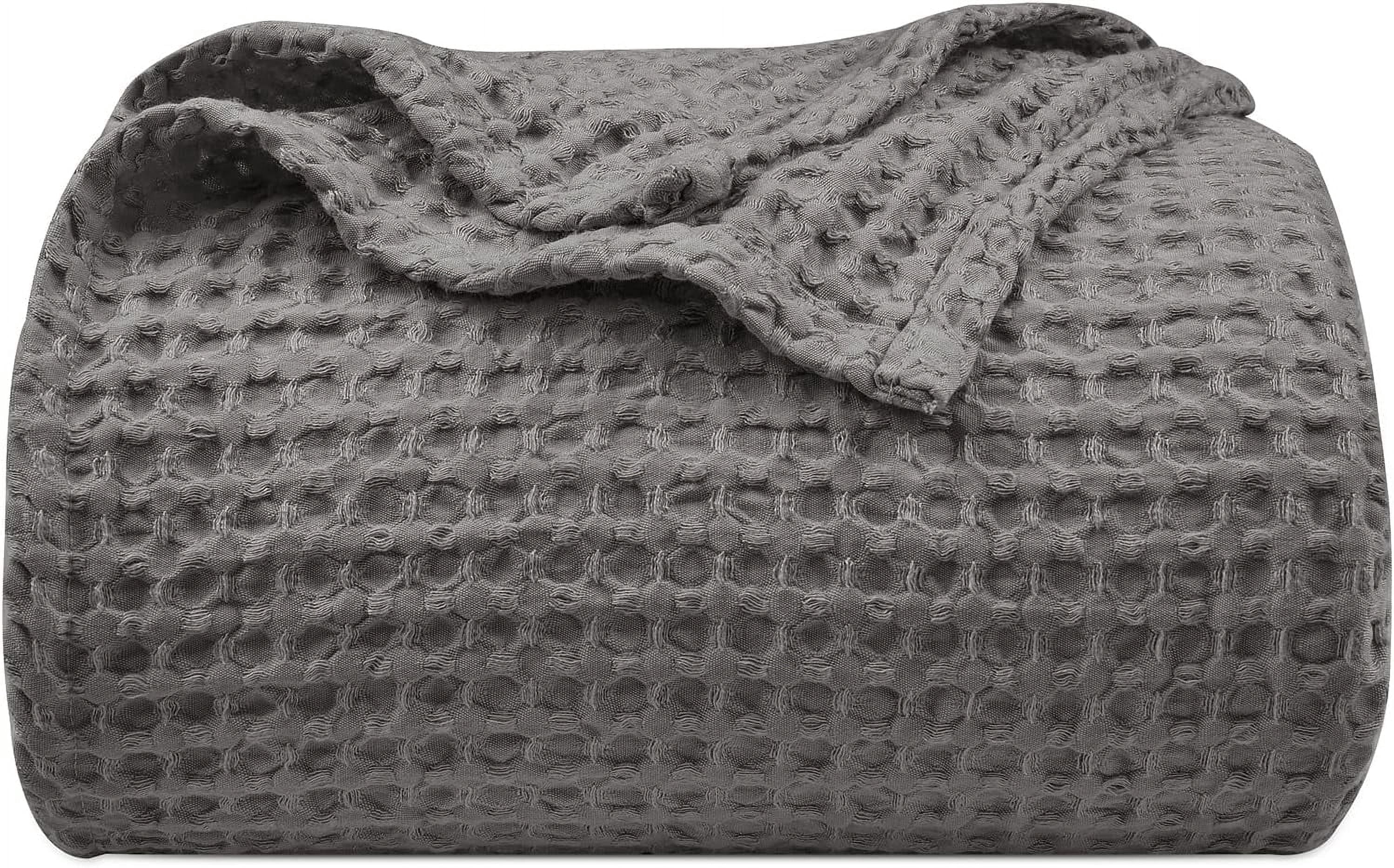 PHF Ultra Soft Waffle Weave Blanket Twin Size, Washed Lightweight Summer Breathable Blankets for Hot Sleeper, Grey, 66x90 inches