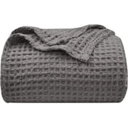 PHF Ultra Soft Waffle Weave Blanket Twin Size, Washed Lightweight Summer Breathable Blankets for Hot Sleeper, Grey, 66x90 inches