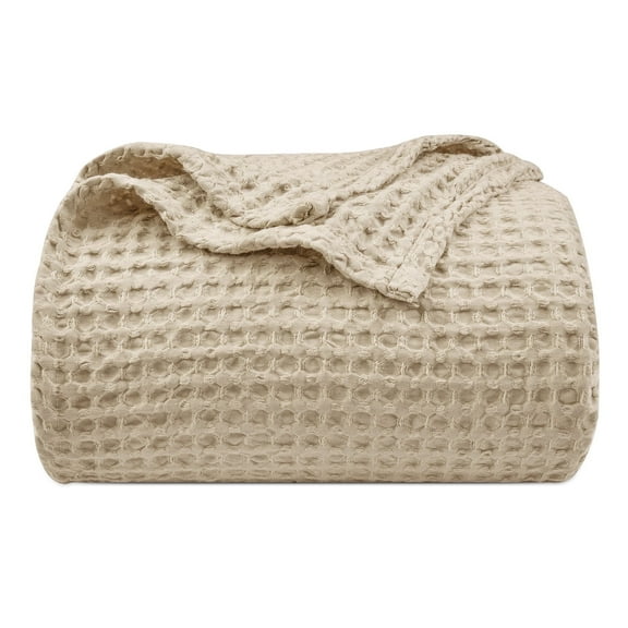 PHF Ultra Soft Waffle Weave Blanket Twin Size, Washed Lightweight Summer Breathable Blankets for Hot Sleeper, Khaki, 66x90 inches