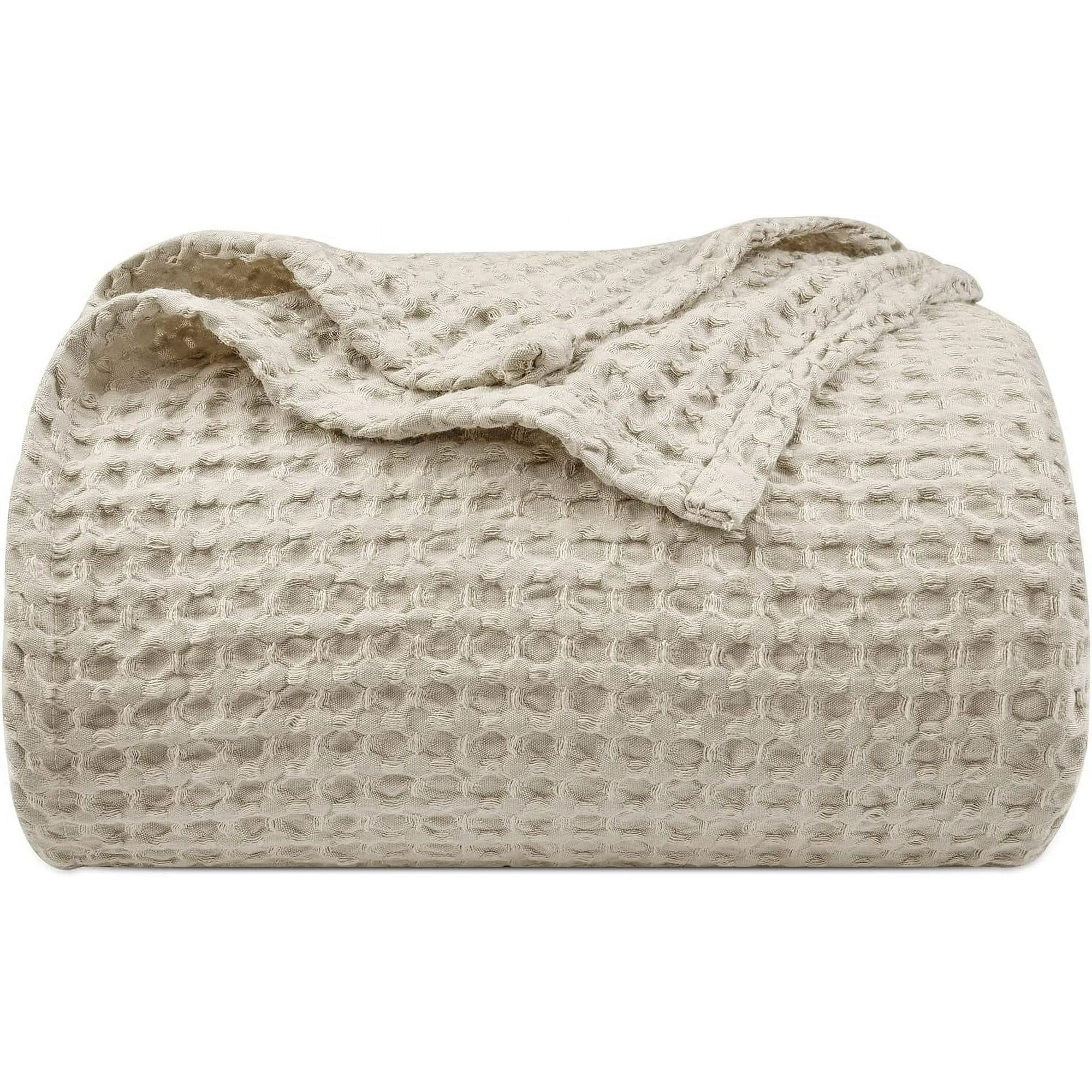 PHF Ultra Soft Waffle Weave Blanket Twin Size, Washed Lightweight Summer Breathable Blankets for Hot Sleeper, Linen, 66x90 inches