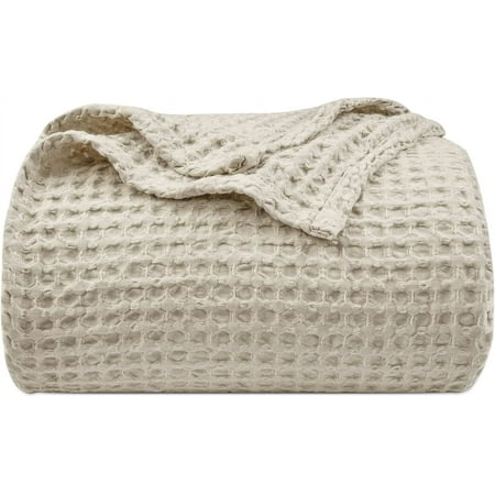 PHF Ultra Soft Waffle Weave Blanket Twin Size, Washed Lightweight Summer Breathable Blankets for Hot Sleeper, Linen, 66x90 inches